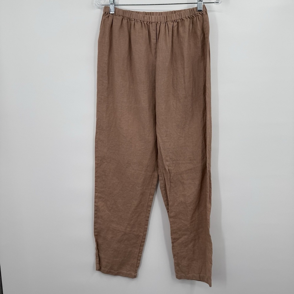Simple Opulence Pants Womens Large Tan Linen Beach Coastal Minimalist Relaxed